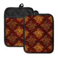 Gold Chinese Dragon Pattern Print Pot Holders With Pocket