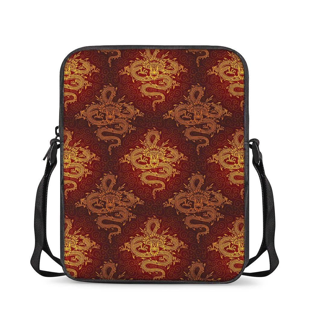 Gold Chinese Dragon Pattern Print Rectangular Crossbody Bag