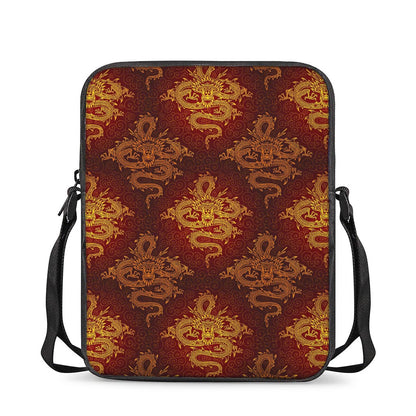 Gold Chinese Dragon Pattern Print Rectangular Crossbody Bag