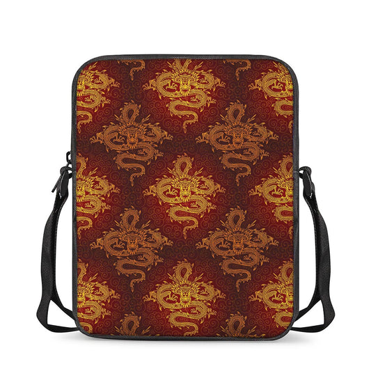 Gold Chinese Dragon Pattern Print Rectangular Crossbody Bag