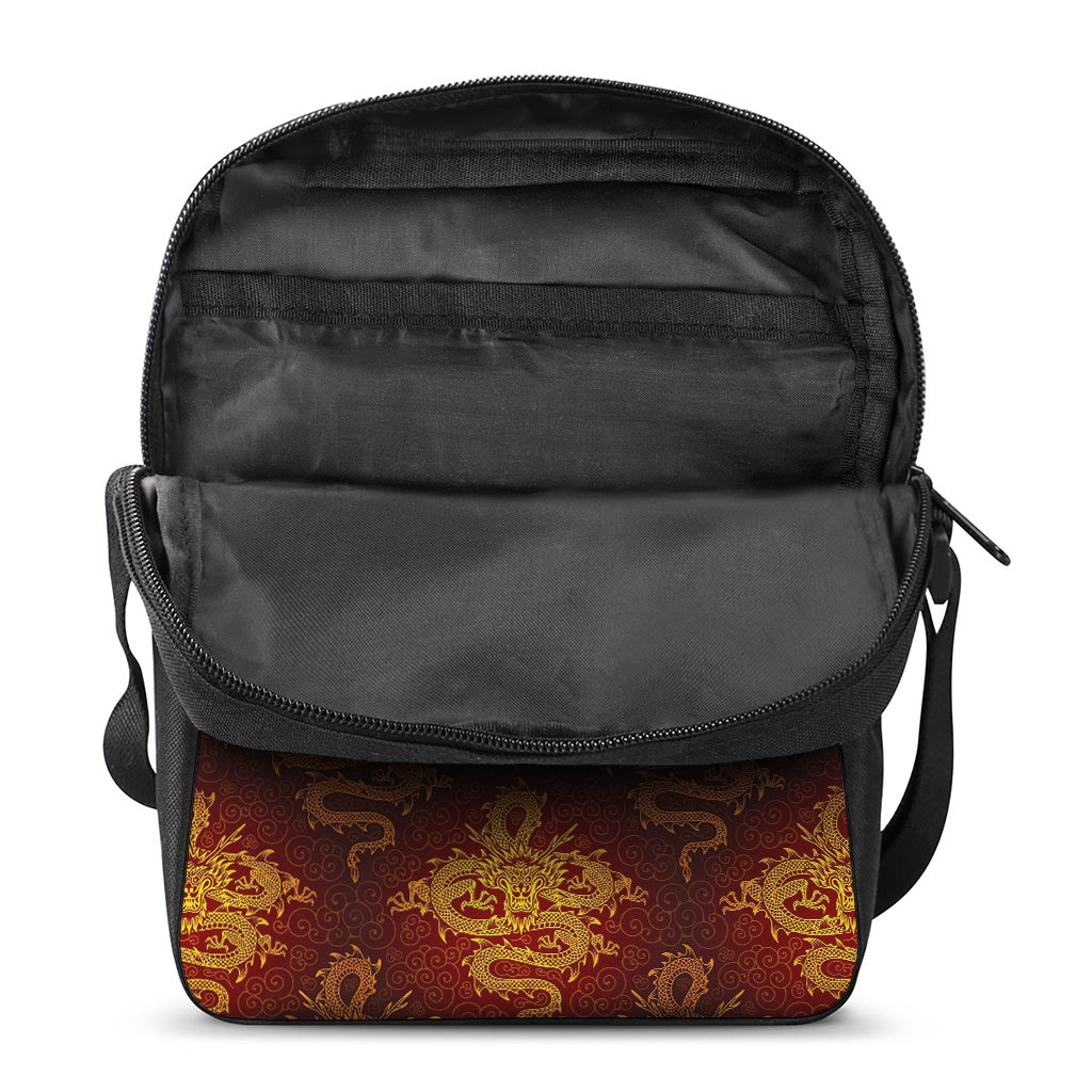 Gold Chinese Dragon Pattern Print Rectangular Crossbody Bag