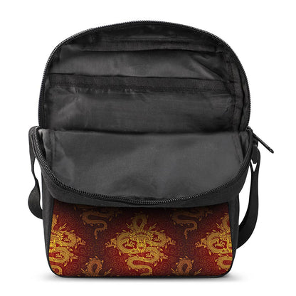 Gold Chinese Dragon Pattern Print Rectangular Crossbody Bag