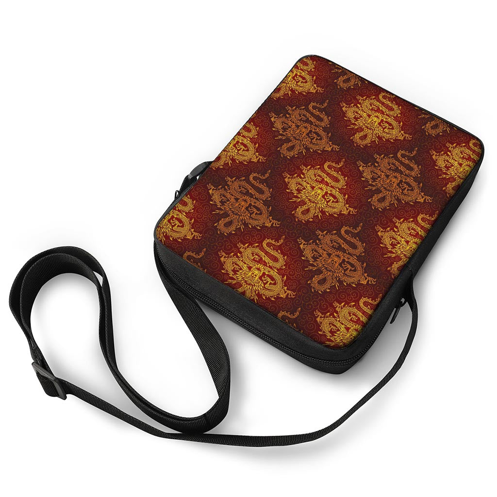 Gold Chinese Dragon Pattern Print Rectangular Crossbody Bag