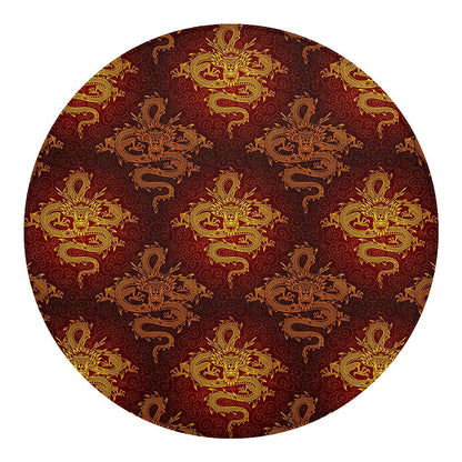 Gold Chinese Dragon Pattern Print Round Blanket