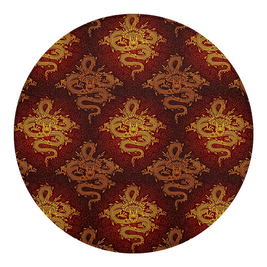 Gold Chinese Dragon Pattern Print Round Blanket