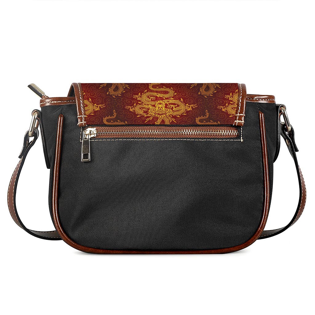 Gold Chinese Dragon Pattern Print Saddle Bag