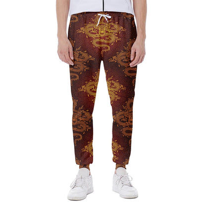 Gold Chinese Dragon Pattern Print Scuba Joggers