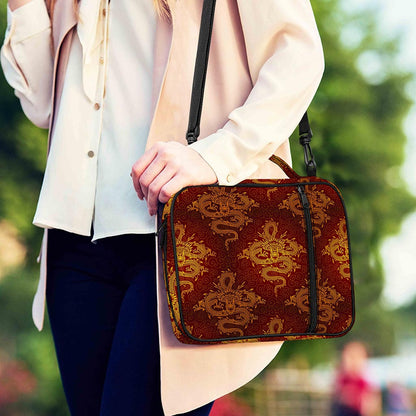 Gold Chinese Dragon Pattern Print Shoulder Strap Bible Bag