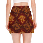 Gold Chinese Dragon Pattern Print Side Slit Mini Skirt