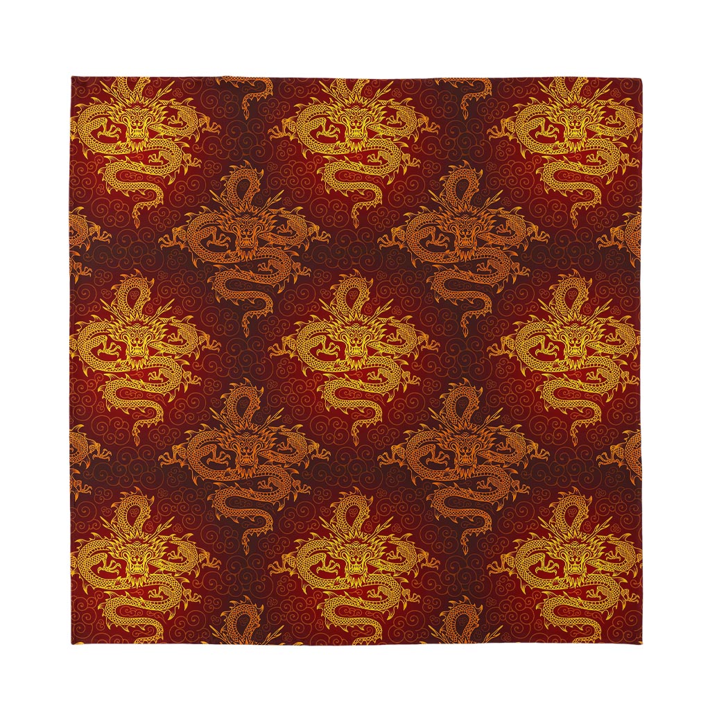 Gold Chinese Dragon Pattern Print Silk Bandana