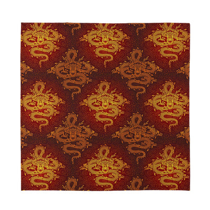 Gold Chinese Dragon Pattern Print Silk Bandana