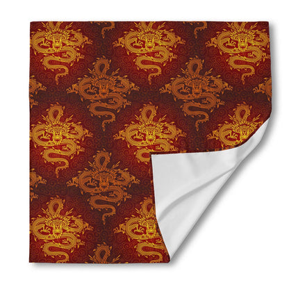 Gold Chinese Dragon Pattern Print Silk Bandana