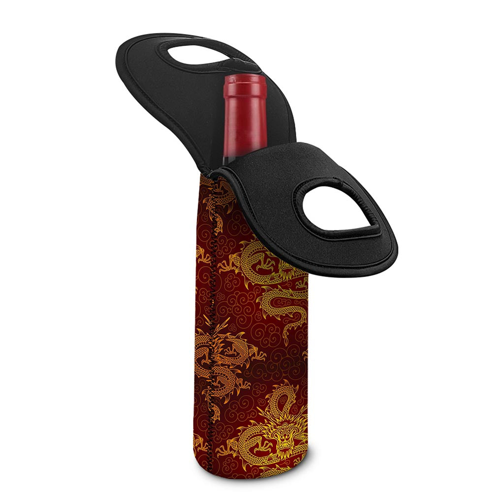 Gold Chinese Dragon Pattern Print Single Neoprene Wine Tote