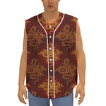 Gold Chinese Dragon Pattern Print Sleeveless Baseball Jersey