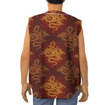 Gold Chinese Dragon Pattern Print Sleeveless Baseball Jersey