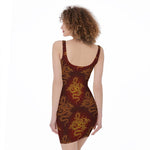 Gold Chinese Dragon Pattern Print Sleeveless Bodycon Dress
