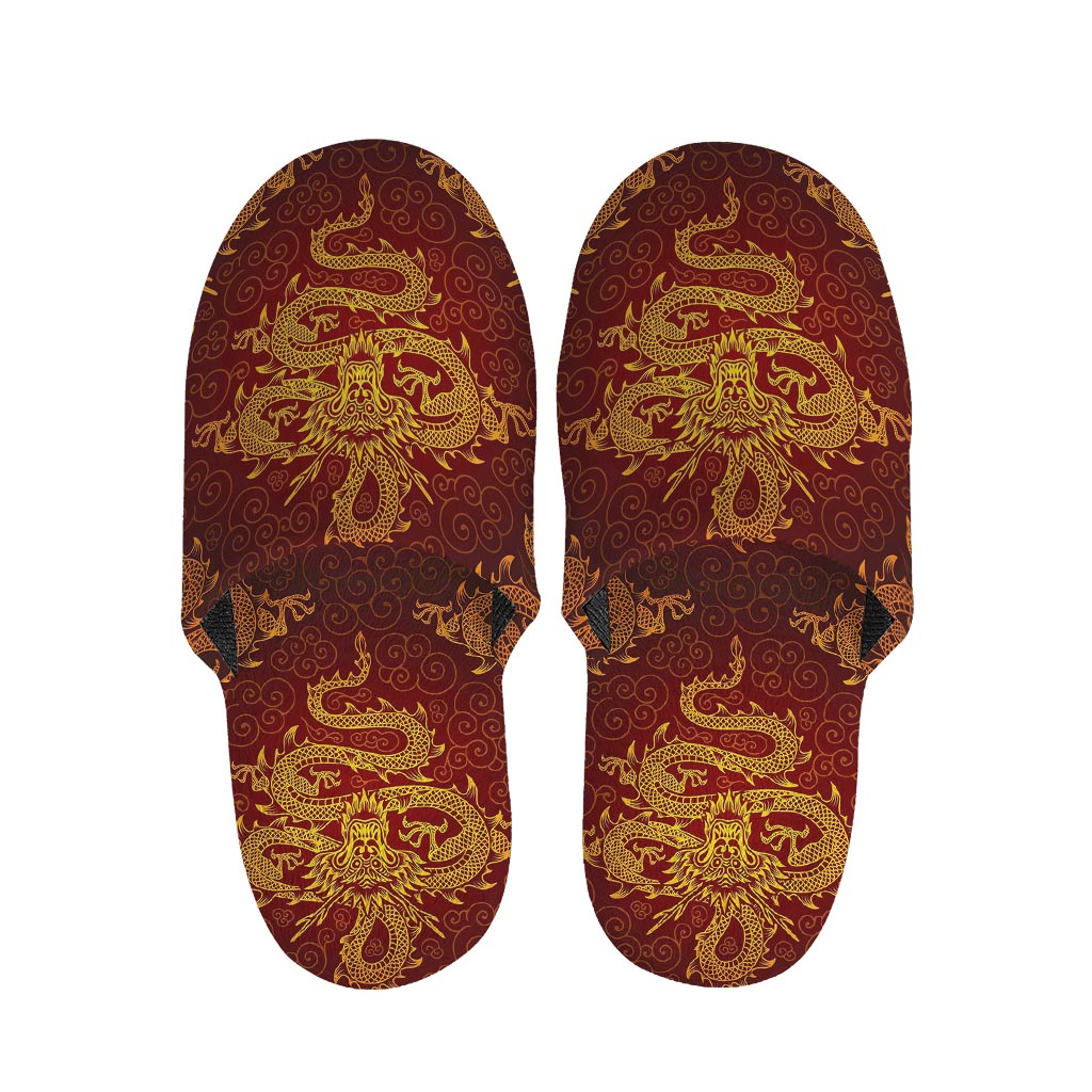 Gold Chinese Dragon Pattern Print Slippers