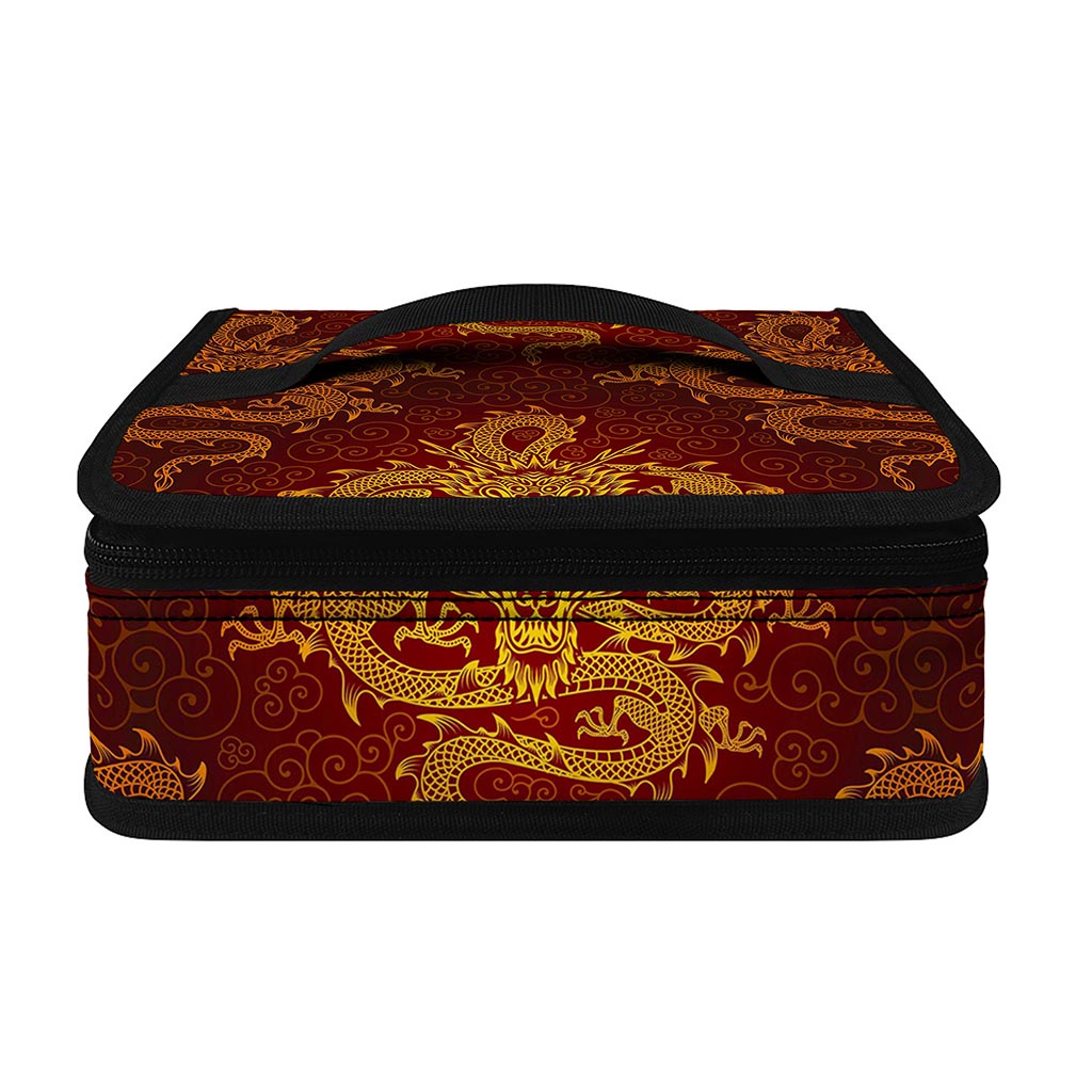 Gold Chinese Dragon Pattern Print Small Lunch Bag