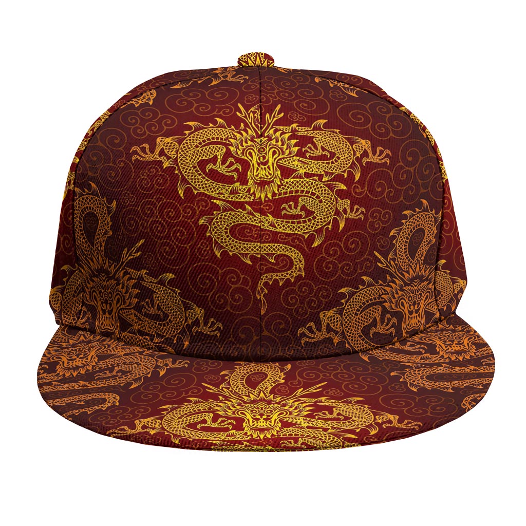 Gold Chinese Dragon Pattern Print Snapback Cap