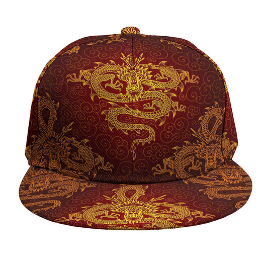 Gold Chinese Dragon Pattern Print Snapback Cap