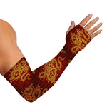 Gold Chinese Dragon Pattern Print Sun Protection Arm Sleeves