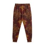 Gold Chinese Dragon Pattern Print Sweatpants