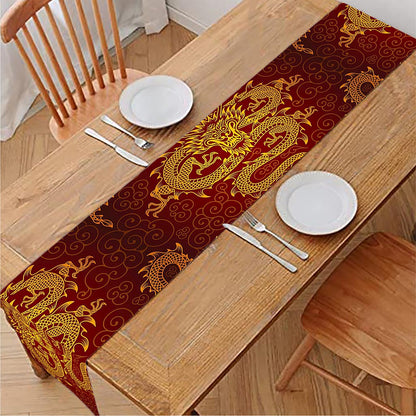 Gold Chinese Dragon Pattern Print Table Runner