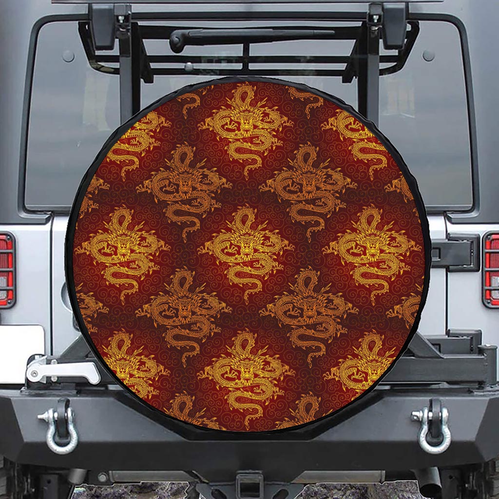 Gold Chinese Dragon Pattern Print Tire Cover