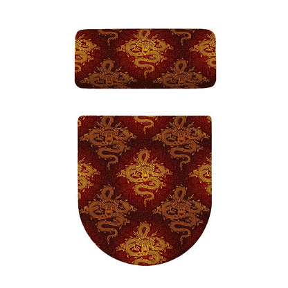 Gold Chinese Dragon Pattern Print Toilet Lid And Tank Cover Set