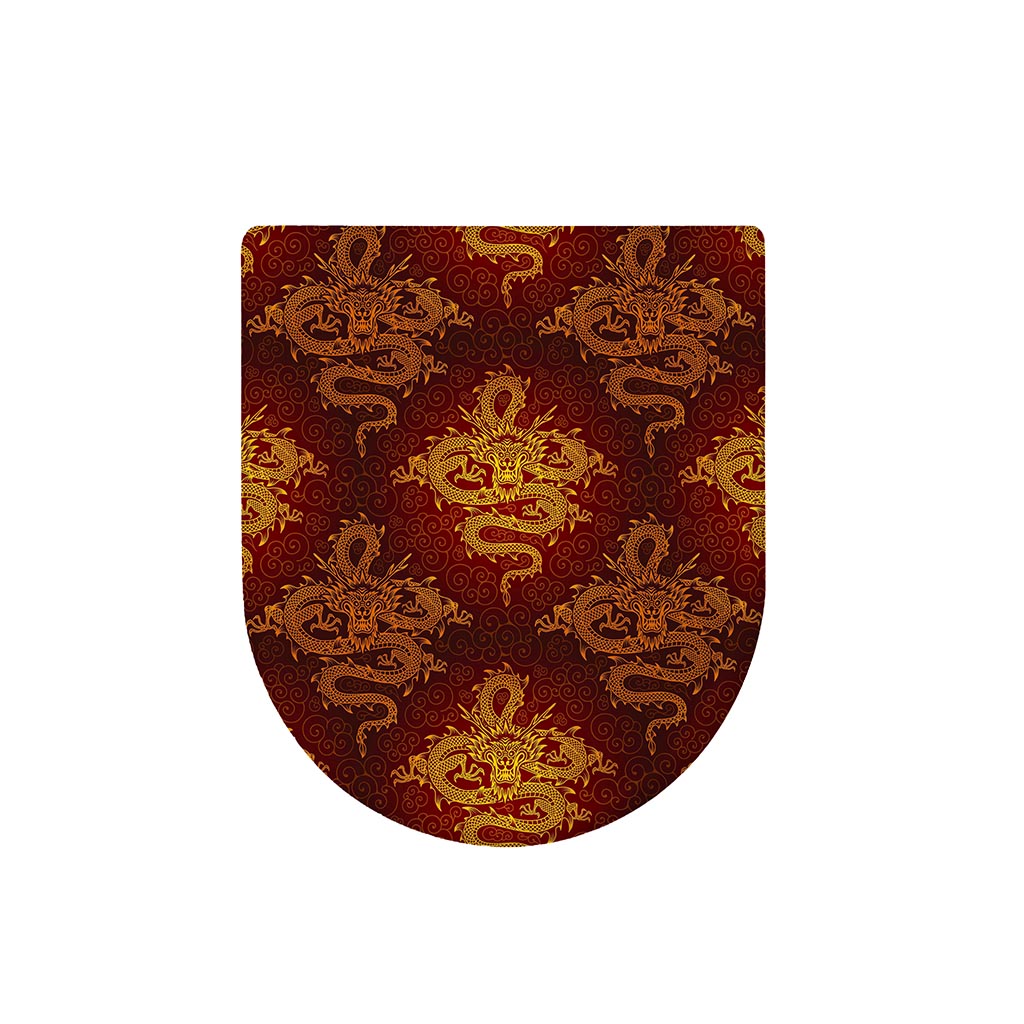 Gold Chinese Dragon Pattern Print Toilet Lid Cover