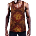 Gold Chinese Dragon Pattern Print Men's Workout Tank Top