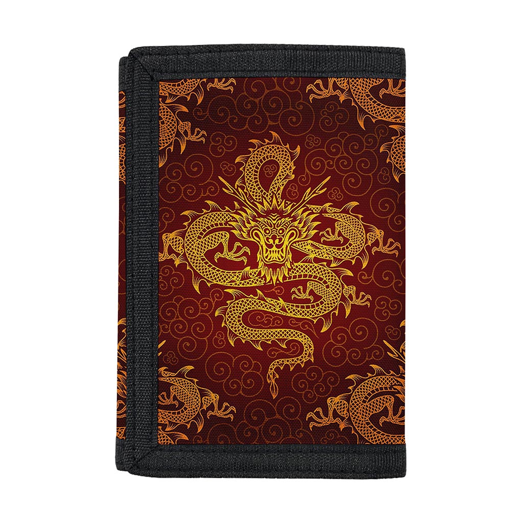 Gold Chinese Dragon Pattern Print Trifold Wallet