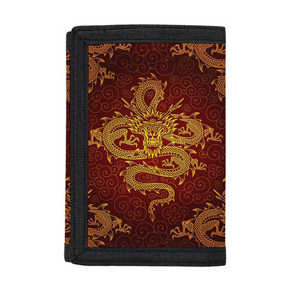 Gold Chinese Dragon Pattern Print Trifold Wallet