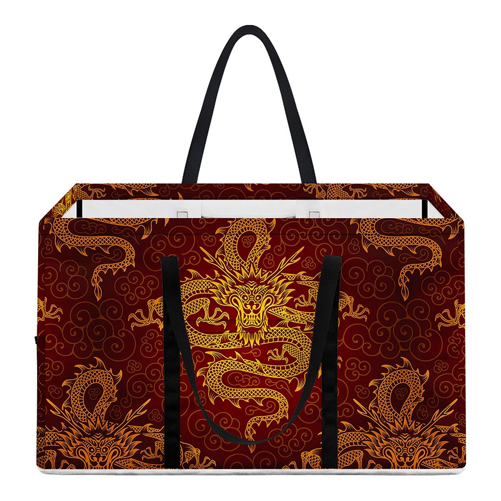 Gold Chinese Dragon Pattern Print Utility Tote Bag
