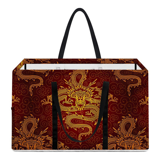 Gold Chinese Dragon Pattern Print Utility Tote Bag