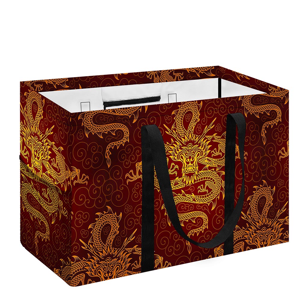 Gold Chinese Dragon Pattern Print Utility Tote Bag