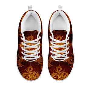 Gold Chinese Dragon Pattern Print White Running Shoes