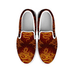 Gold Chinese Dragon Pattern Print White Slip On Sneakers