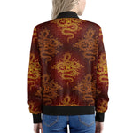 Gold Chinese Dragon Pattern Print Women's Bomber Jacket