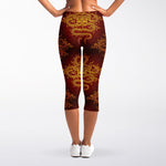 Gold Chinese Dragon Pattern Print Women's Capri Leggings