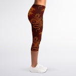 Gold Chinese Dragon Pattern Print Women's Capri Leggings