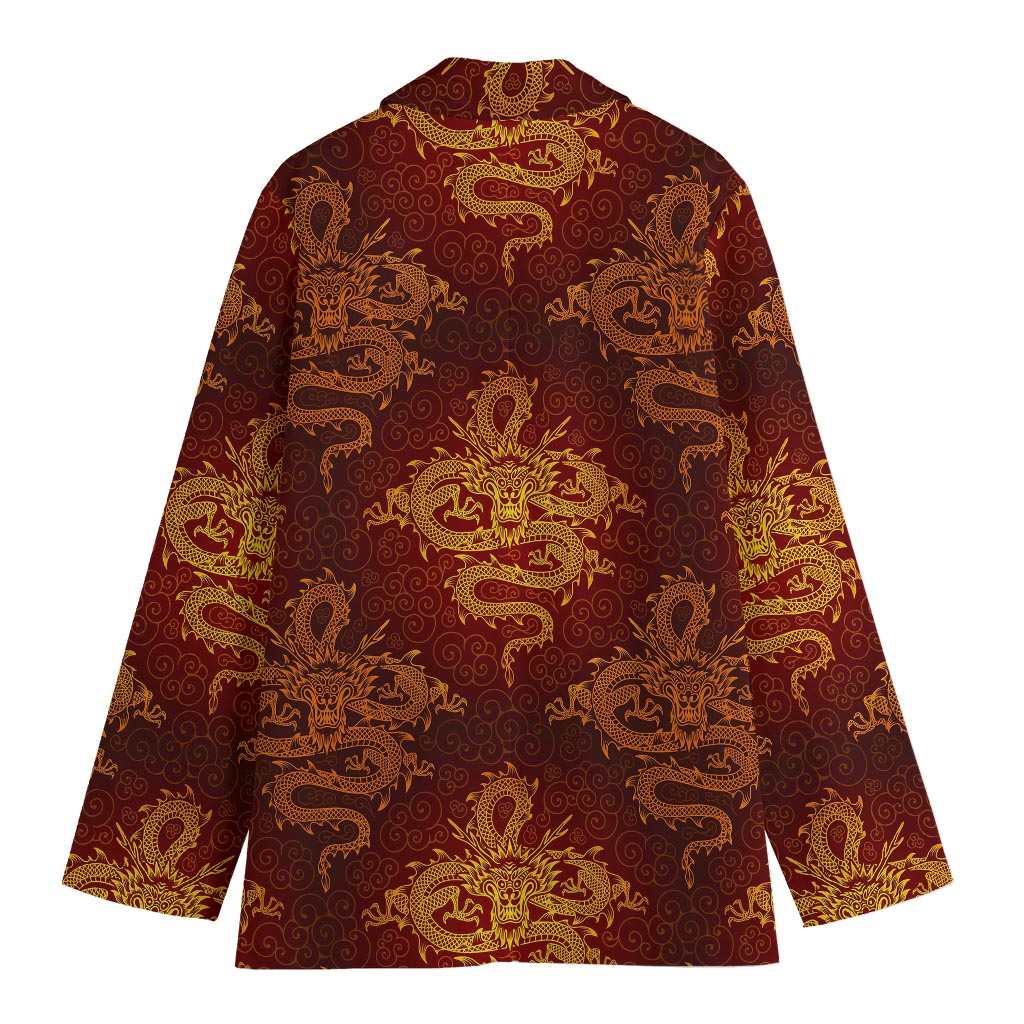 Gold Chinese Dragon Pattern Print Women's Cotton Blazer