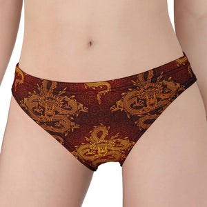 Gold Chinese Dragon Pattern Print Women's Panties