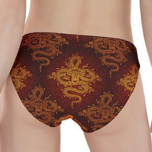 Gold Chinese Dragon Pattern Print Women's Panties