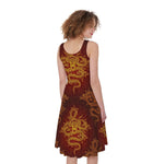 Gold Chinese Dragon Pattern Print Women's Sleeveless Dress