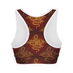 Gold Chinese Dragon Pattern Print Women's Sports Bra