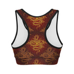 Gold Chinese Dragon Pattern Print Women's Sports Bra