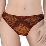 Gold Chinese Dragon Pattern Print Women's Thong