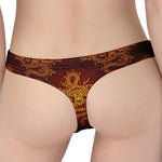 Gold Chinese Dragon Pattern Print Women's Thong