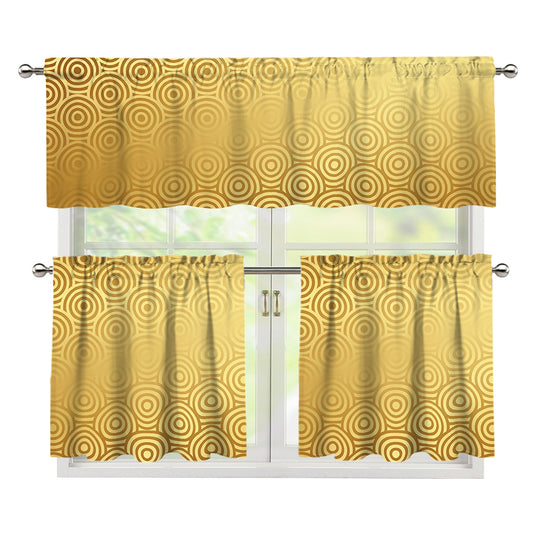 Gold Chinese Pattern Print 3 Piece Kitchen Curtains